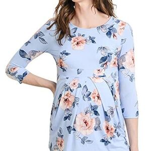 Floral Print Women's Blouse in Light Blue